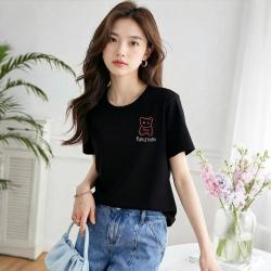 菲尔 短袖T恤女夏季100%纯棉T恤女宽松百搭半袖上衣时尚显瘦T恤