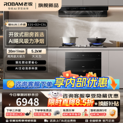 老板 E2顶配款油烟机 30风量1500Pa大静压 ROKi远程智联 超薄AI智控大吸力