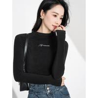似水年华 秋冬时尚百搭长袖基础休闲绣花T恤女