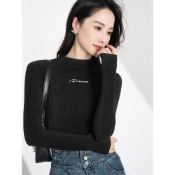 似水年华 秋冬时尚百搭长袖基础休闲绣花T恤女