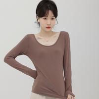 DEBRAND 双面圆领日系性感打底衫减龄女春秋显瘦修身内搭长袖上衣女高级感