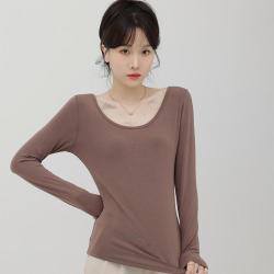 DEBRAND 双面圆领日系性感打底衫减龄女春秋显瘦修身内搭长袖上衣女高级感