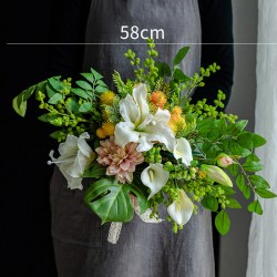 掬涵 绿岛设计师高端轻奢花束装饰花艺仿真餐桌假花手捧花摆件插花