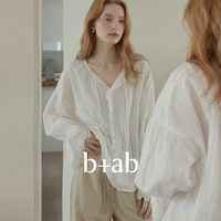 b+ab it b+ab白色法式系带蕾丝衬衫女2026秋季新款宽松显瘦喇叭袖衬衣
