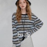 b+ab it b+ab日系复古条纹长袖T恤女2026秋季圆领撞色宽松百搭套头上衣