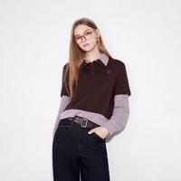 ONLY 秋季POLO领学院风宽松长袖衬衫针织衫女