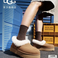 UGG 秋季女士时尚舒适茸茸毛鞋领厚底圆头休闲懒人毛毛鞋 1166733