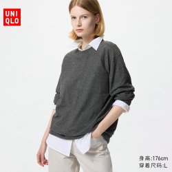 柔软针织摇粒绒圆领套头衫/长袖优衣库女装抓绒T恤479609 487592