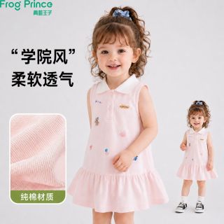 百亿补贴：青蛙王子 女宝宝透气韩版洋气卡通刺绣polo领小童无袖连衣裙夏季