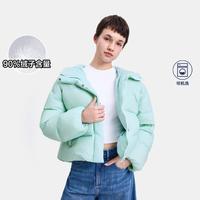 Gap 女装冬款印花logo立领连帽羽绒服简约纯色外套619744
