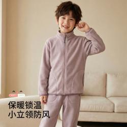 紫色花语 儿童内穿保暖神器可外穿男童女童家居服套装