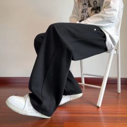 蝴蝶曼 美式铆钉休闲裤男款秋季直筒宽松阔腿弯刀裤子高街痞帅高级感卫裤 白灰色 M