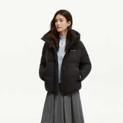 坦博尔 羽绒服女短款冬季舒适简约纯色百搭保暖时尚休闲外套TB5530362D 黑色 S (160)