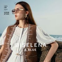 重工刺绣深U领汉麻马甲2025夏季撞色设计感短款上衣