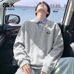 班尼路 S&K系列美式复古卫衣男秋季假两件情侣长袖翻领上衣男款LF