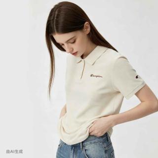 Champion 26春夏新女士短袖Polo衫纯棉正肩翻领T恤休闲