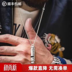 马登福叔 美式复古925纯银防空哨子可吹响工装吊坠口哨项链男潮流百搭 鲨鱼子弹头（黄铜）