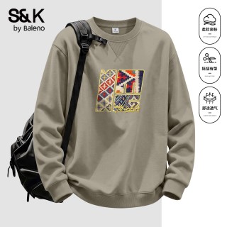 班尼路 S&K系列男士卫衣三角线圆领宽松外套秋季重磅休闲上衣男LF