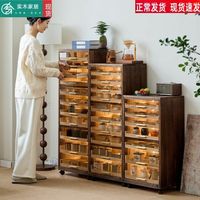 博古架实木带灯牙科柜首饰柜茶具柜中古文玩收纳柜边柜茶杯置物柜