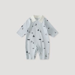 巴厘小猪 婴儿连体衣春秋纯棉a类外出服小月龄四季款哈衣幼儿衣服宝宝春装 粼光航行 80cm