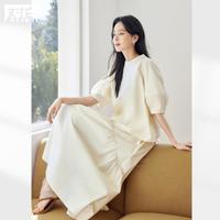 DUIBAI 2025夏装气质纯棉衬衫套装裙泡泡袖衬衣A字裙优雅女式两件套
