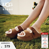 UGG 平底一脚蹬 一字休闲毛毛拖鞋 冬季女士搭扣款