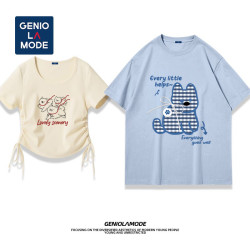 GENIOLAMODE 告白穿搭短袖t恤男夏季新款潮流一长一短情侣圆领上衣