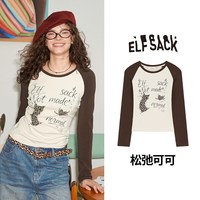 妖精的口袋 复古印花修身长袖t恤女2026秋新款宽松设计感韩系上衣
