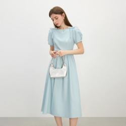 范思蓝恩 法式气质大圆领连衣裙女夏季显瘦A字裙温柔系长裙