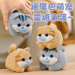Lelia 拉绳手工小猫吃鱼吱吱叫可爱毛绒玩具钥匙扣挂件暖冬舒适