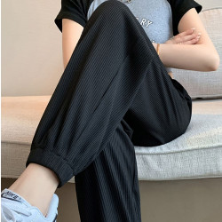 裤子夏季男款2026新款弹力宽松薄款束脚运动裤垂感修身黑色九分裤