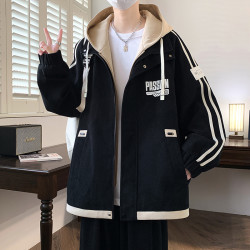 青少年男士假两件夹克韩版潮流时尚宽松休闲百搭帅气学生连帽外套
