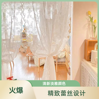 窗帘阳台门帘隔断蕾丝透光布免打孔纱帘透气