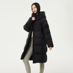 坦博尔 高充绒量连帽羽绒服女中长款加厚保暖外套