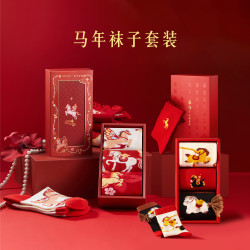 宫廷宝贝 马年袜子套装中筒袜秋冬红袜子新年马年本命年贺岁礼物