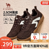 骆驼 复古舒适柔软抓地薄底复古休闲德训鞋 P16A136020 咖啡/米白