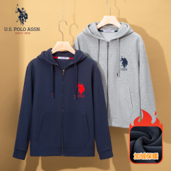 U.S. POLO ASSN. 男女情侣外套冬加绒加厚百搭时尚卫衣新疆长绒棉男士长袖运动休闲