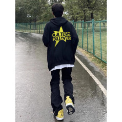 labzaa美式潮牌星星字母印花连帽卫衣男秋季百搭宽松休闲上衣外套