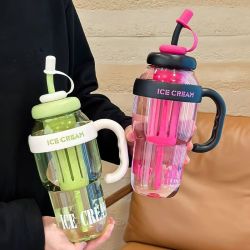 1300ml新款ins高颜值把手大容量水杯便携式吸管花茶茶仓杯子