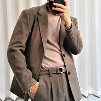 单西休闲冬季西装男士韩版潮流商务帅气英伦秋冬纯色厚款毛呢西服
