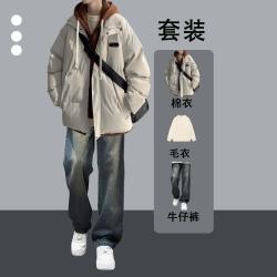 假两件棉衣外套冬季棉服保暖一整套青少年学生加厚保暖时尚三件套