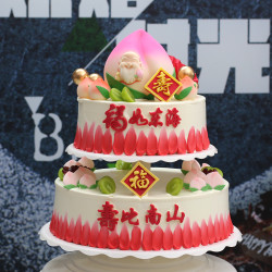 巧克力立体大寿桃老人祝寿蛋糕装饰成品大小号可食用空心带叶寿桃
