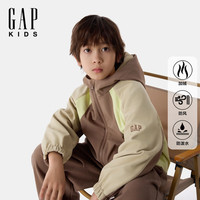 Gap 男童2025春季防风防泼水加绒logo撞色连帽外套夹克675471 棕色 120 cm(6-7岁)亚洲尺码