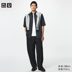 优衣库 482497 箱型短袖衬衫 黑色 4XL