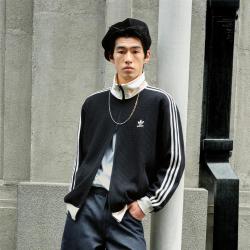 adidas 三叶草复古华夫格修身运动夹克