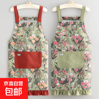 洋气油画风竹节棉背带围裙厨房家务防污耐脏耐磨 油画风竹节棉围裙-绿色