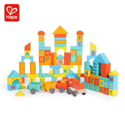 Hape 102粒桶装木质大颗粒拼装数字积木  桶装