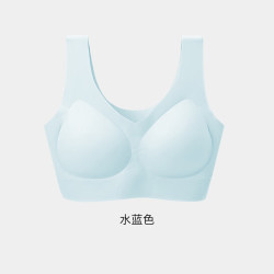 ROVO 内衣 女无痕舒适夏季薄款聚拢无钢圈背心式文胸罩 水蓝色