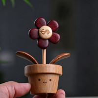 木易 实木质摆件创意卡通木雕玩偶小动物桌面可爱七夕女生生日礼物 【有钱花】54克8.1x5.5x11cm礼盒装