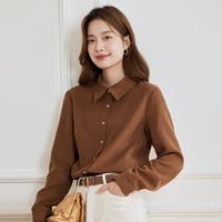 茵曼 美拉德复古长袖衬衫女2026春秋款气质百搭通勤磨毛衬衣上衣